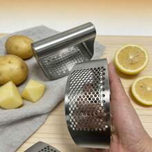 1pc Manual Stainless Steel Garlic Press, Easy To Clean, Non-Messy, Garlic Mincer Kitchen Tool, Practical Kitchen Gadget - Silver - View 4