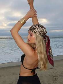 1pc Women's Fashion Leopard Print Scarf, 90cm*90cm Suitable For Party, Travel - Khaki - View 13