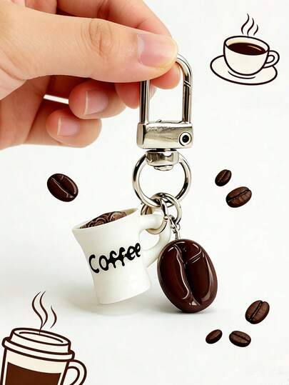1pc Cute Coffee Theme Keychain, Backpack Pendant, Delicate Daily Accessory Suitable For Girls, Aesthetic Mini Coffee Cup Keychain, Y2K Style Cute Bag Charm, Ideal For Coffee Lovers