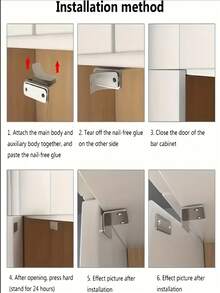 16pcs Ultra-Thin Magnetic Locks With Adhesive Sealing, Suitable For Closing Kitchen Cabinets And Wardrobe Doors, Includes 2 Magnetic Strips + 2 Stickers + 8 Screws + 4 Strong Adhesive Pads - A - View 6