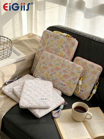 EIGIIS 1pc Style Ditsy Floral Laptop Bag For 11inch 13inch 15inch Compatible With MacBook Shock-Absorbing Inner Lining, Puffy Laptop Sleeve Cute Floral Protective Case, Teacher Storage Bags Classroom Orgnizer Bags