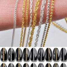 6Pcs/Box 3D Alloy Nail Art Decoration Mixed Metallic Chain Nail Jewelry Kit Gold Metal Chains Nail Art Decor Nail Jewelry Chains Line Nail Charms Nail Decorations With Box For Manicure Decoration DIY Nails Nail Supplies - 彩色 - 查看 1