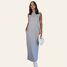 Women's Long Dress Set With Side Slit And Pockets - Red + Gray - View 3