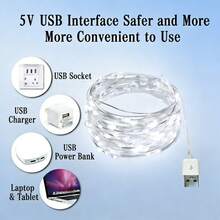 1 Pack 5V USB LED String Lights | Flexible Copper Wire | 2-10M | Plug And Play | Low Voltage | Ideal For Christmas, Valentine's Day, Bedroom, Party And Wedding Decoration - White - View 3