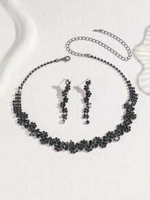 Women's Jewelry Set Necklace Earrings 3 PiecesGeometric Pattern Elegant Party/Wedding Accessories - Black - View 4