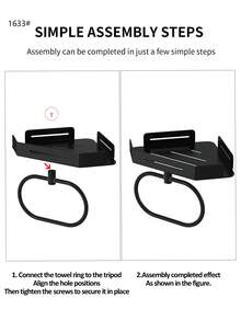 1pc Oval Towel Rack, Wall-Mounted, No Drilling Required, Space-Saving Bathroom Organizer With Towel Ring, Bathroom Triangle Shelf, Bathroom Towel Rack, Bathroom Hardware - Multicolor - View 11