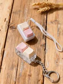 1pc Portable Dual-Finger Stress Relief Keychain - Sports Style Anxiety Fidget Toy Keychain, Soft Pink, Office Travel Relaxation Accessory, Suitable For Adults, Stress Relief Gift, Colorful Square Squeeze Buttons - Multicolor - View 3