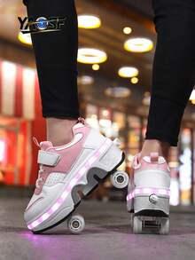 Upgraded High-End Kids Roller Skates LED Flashing Walk-And-Glide Shoes, Children & Teen Sports Shoes, Fashion Light-Up Walking Shoes, Outdoor Sports Roller Shoes, Cool Flashing Inline Skates For Boys & Girls, Lightweight Comfortable Sports Shoes, Kids Birthday Gift, Anti-Roll Reinforced Sole + Stable Support, Glowing Shoes For Safer Gliding, Breathable Comfortable Upper, Lightweight Durable, Street Style, More Visible & At Night, Peace Of Mind For Parents, Suitable For School, Outdoor & Daily Wear - Pink - View 9