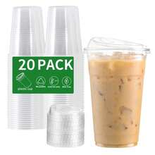 NEW IN 2026 20pcs Clear Reusable Plastic Cups With Drinking Lids, For Iced Coffee, Smoothie, Milkshake, Cold Drinks 16oz - bạc - Xem 9