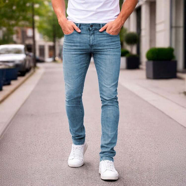 Shendy Vendy Pantalones para Hombre slim fit jeans ajustados corte slim fit para hombre   ajustado - Azul Cadete - Añade 6