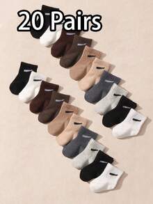 10/20双装 中性色休闲短款弹力中筒袜，适合幼儿，秋冬季 - 彩色 - 查看 14