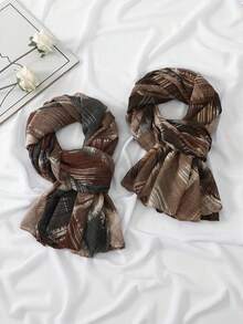 1条新款人字纹扎染亚麻围巾，女士百搭披肩 - 彩色 - 查看 5