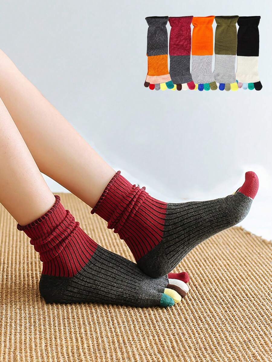 1/2/3/5 pares de calcetines de dedo de mujer con diseño de rayas y gatos de colores, lindos y divertidos - Multicolor - Ver 1