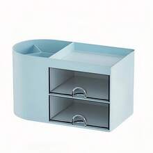 1 Stück Schreibwaren Aufbewahrungsbox, Bürobedarf Box, Schreibtisch Organizer Box mit Schublade, Stifthalter, geeignet für Visitenkarten, Stifte, Bleistifte, Haraccessoires, Schreibwaren Regal Aufbewahrungsbox (Weiß, Pink, Blau) - Verschiedenfarbig - Übersicht 14