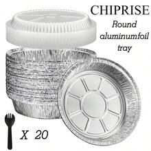 CHIPRISE 40-Piece Pack (20 Plates + 20 Lids) 9-Inch Round Aluminum Foil Baking Pans With Clear Lids And Spoons - Suitable For Baking, Cooking, Storing, And Roasting; Also Suitable For Various Holidays Such As Christmas And Thanksgiving. - View 10