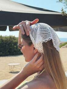 1 chiếc khăn trùm đầu tam giác phong cách Bohemian cổ điển dành cho nữ, băng đô ren dệt kim, phụ kiện tóc chống nắng nhẹ, che nắng mùa hè dễ thương, khăn choàng đa năng, phù hợp cho mọi mùa. - trắng - Xem 5