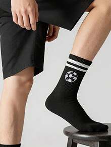 1双男士足球中筒袜，条纹运动休闲袜，透气吸湿足球跑步训练袜 - 彩色 - 查看 5