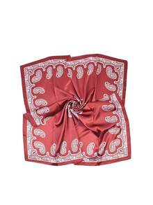 1pc 90*90cm Bohemian Style Printed Satin-Like Square Scarf, New Elegant Printed Ladies Headscarf Shawl, Breathable Versatile, Suitable For Beach, Street, Daily, Vacation, Business Occasions - Burgundy - View 3