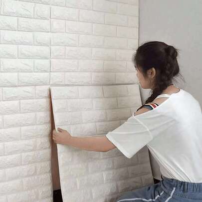 3D自粘墙贴，10片/5片/1片装，泡沫防水墙纸，适用于儿童房、客厅装饰，防潮防撞，也适用于卧室、宿舍、出租房、儿童房墙面装饰