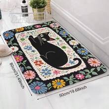1件装黑色猫咪与彩色花卉趣味创意门垫 - 入口地毯 - 适用于厨房、浴室、门廊、客厅、酒吧、咖啡馆等场所，时尚家居装饰门垫，小地毯，迎宾垫，地毯，地垫，户外门垫，厨房地毯，家居装饰，前门垫，小地毯，户外垫，家居装饰，地毯，花园地毯，可水洗地毯 - 多色 - 查看 4