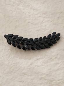 1件优雅黑色锆石闪亮麦穗耳夹，法式复古半丸子头发夹，高贵新娘发饰 - 黑色 - 查看 10