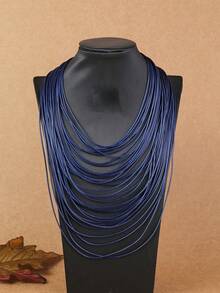 Dây chuyền bện bằng dây da nhiều lớp, làm thủ công từ sợi sáp, khóa nam châm hợp kim kẽm, phụ kiện phong cách Bohemian thường ngày. - Màu xanh hải quân - Xem 8