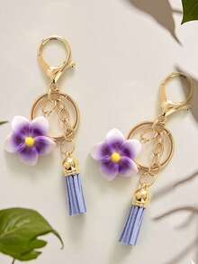 1pc New Fashion Flower Keychain, Women Bag Charm Tassel Keyring, Unique Gift For Girlfriend, Wife, Friend, Birthday, Valentine's Day, Christmas - Multicolor - View 3