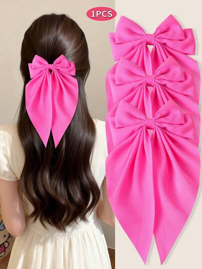 1pc Ribbon Bow Bun Claw Clip, Elegant Fuchsia Hair Accessory, Hairpin For Daily Wear