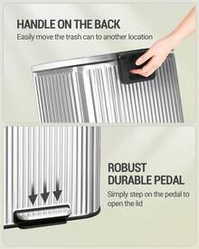 HEXCELEN Kitchen Bin, 30L Rubbish Bins For Kitchen, Kitchen Pedal Bin With Soft Close Lid, Removable Inner Bucket, Stainless Steel Trash Bins With Vertical Stripe Design - Silver - View 5