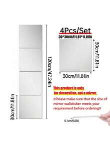 4pcs/Set Pmma Mirror Wall Stickers, Classic Square Room Decoration Stickers - Silver - View 15