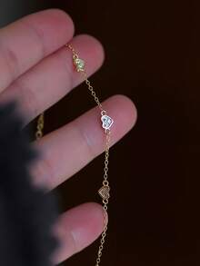 1pc S925 Sterling Silver Inlaid Romantic Heart Bracelet, Women's Fashion Personalized INS Style Minimalist Petite Delicate Sweet Elegant Versatile Jewelry Gift - Love - View 8