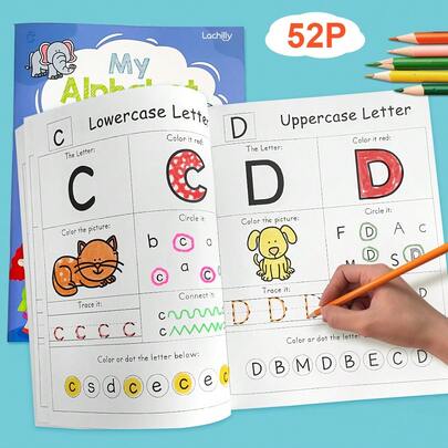 26 Letters A-Z Alphabet Phonics Words Practice Workbook Preschool Learning English Language Kindergarten Writing Coloring Book