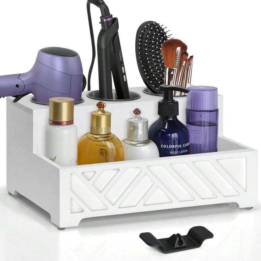 Hair Dryer Holder Wall Mounted,Hair Blow Dryer/Curling Iron Holder, Countertop, Hair Tools & Styling Supplies Organizer Flat For Bathroom Counter For Accessories, Makeup, Toiletries Storage, Black - 白色 - 查看 1