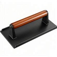 Pre-Seasoned Heavy Cast Iron Burger And Bacon Press Set With Heat-Resistant Wooden Handle - For Smashing Burgers, Bacon, And Griddle Cooking - Black - View 9