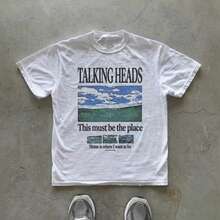 Camiseta Gráfica de Talking Heads, Camiseta con Letras de This Must Be Place, Camiseta Inspirada en el Rock de los 70 - Blanco - Ver 5