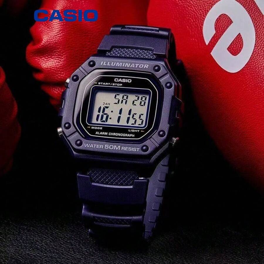 Đồng hồ kỹ thuật số Casio W-218H màu tím cổ điển hình vuông, chống nước 50M, có đèn LED, đa chức năng, dành cho học sinh và thể thao. - Một cỡ - Xem 1