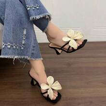Women's High Heel Sandals, 2026 Spring/Summer New Arrival, Faux Butterfly Flower 3D Design, Fashionable Open Toe High Heel Slide Sandals, Elegant & Versatile - Black - View 6