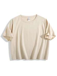 1pcs Crop Top, Women Summer Tops Shirts, White Black Cute Tops, 100% Pure Cotton Oversized Slim Fit Blusas Bonitas De Mujer, Y2k Vacation Going Out Club Outfits For Women, Breathable Stylish Versatile Comfortable Easy To Match, Fashionable Summer Tshirts For Women, Chic Y2k Inspired Designs, Lightweight Fabric Perfect For Summer Vacation Occasions - 杏色 - 查看 3