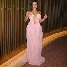 Vestido de verano de estilo europeo y americano 2026 para comercio exterior, nuevo resort, sexy, estilo latino, de red transparente y escote bajo con hombros descubiertos para mujeres - Rosa - Ver 6
