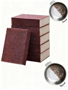 6pcs Rust-Colored Nano Carbide Silicon Sponge, Nano Diamond Abrasive Sponge Cleaning Pad, Carbide Brush And Rust Sand Scrubber, Suitable For Cleaning Kitchen Pots, Pans And Bowls - Square - View 3