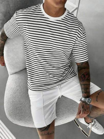 Simple Studio | Summer Fashion Men's Casual Striped Outdoor Versatile Knit Short Sleeve T-Shirt