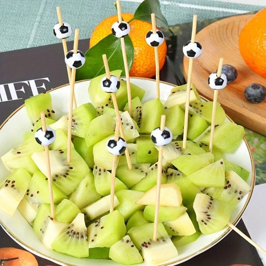 100 chiếc/gói Que xiên cocktail, sushi, trái cây hình quả bóng đá màu đen trắng dùng một lần, thích hợp cho tiệc theo chủ đề, đám cưới, bánh ngọt, tráng miệng. - Nhiều màu - Xem 1