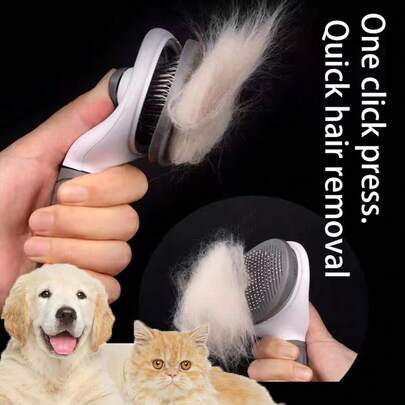 1pc Dog Brush, Cat Brush, Flea Comb, Self-Cleaning Brush, Pet Grooming Brush, Pet Massage Brush, Deshedding Brush, Detangling Brush, Automatic Deshedding Brush, Pet Cleaning Tools, Hair Collection Label, Dog Brush, Cat Brush, Pet Hair Collection Brush, Animal Accessories, Pet Supplies