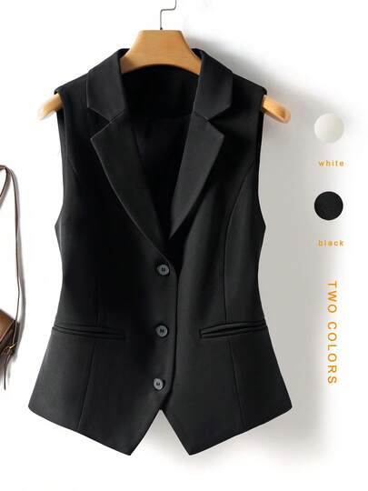 Women's Solid Color Sleeveless Tank Top | Cropped, Button Collar, Machine Washable, Fashionable Casual, Suitable For Spring And Autumn Black Summer