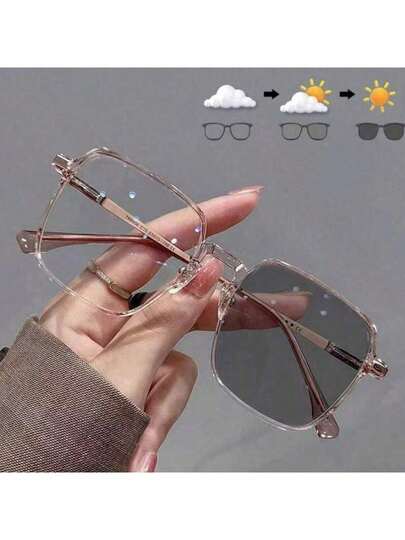 时尚方形变色眼镜，现代简约经典风格，沙滩配饰，女士必备单品，秋冬季、休闲商务场合、情人节礼物、夏季度假和户外旅行的理想之选，超大方形镜框，适合外出和返校季佩戴。