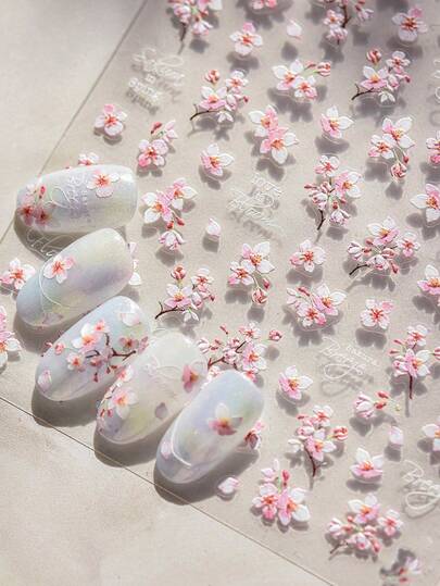 1/5/10片装 5D立体樱花美甲贴纸，春季美甲装饰贴纸，女士自粘美甲产品