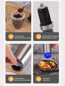 1/2 套装重力感应电动盐和胡椒研磨器套装，带 LED 灯（不含电池），单手操作，粗细可调，黑色厨房工具，圣诞节/万圣节/父亲节/母亲节礼物（需要 6 节 AAA 电池） - 彩色 - 查看 7