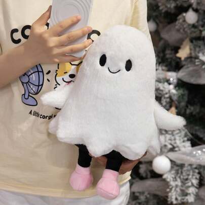 1pc Realistic Ghost Plush Doll With Little Feet, Soft Stuffed Doll Figurine, Home Companion Doll, Birthday Gift For Boys And Girls, Cute Fluffy Pillow Cushion