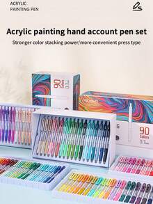 1pc Blue Fruit Click Pen, 90/72/54/36/18/12/6 Color Options, Retractable Acrylic Drawing Pens For Journaling, Full Color Set, 0.7mm Large Capacity Highlighter Pens, Back To School - Drawing Journal - View 7