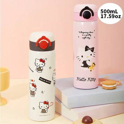 Miniso 1 bình nước giữ nhiệt chân không Hello Kitty của Sanrio, làm bằng thép không gỉ 316, dung tích 500ml/17.59oz, mở nắp một chạm, dùng hàng ngày, quà sinh nhật lý tưởng.